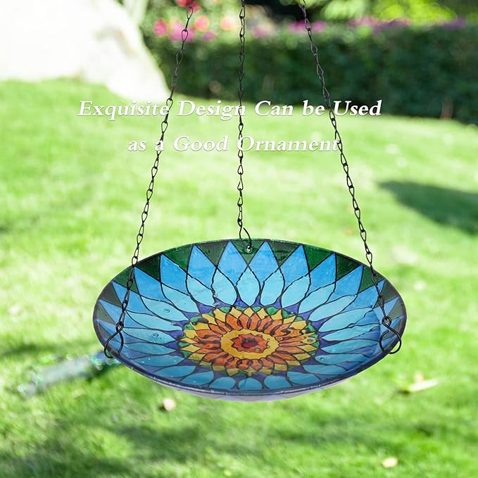 MUMTOP Hanging Bird Bath - Bird Baths for Outdoors, 12 Inch Glass BirdBath Bowl Outdoor BirdFeeders for Garden Yard and Patio Decor