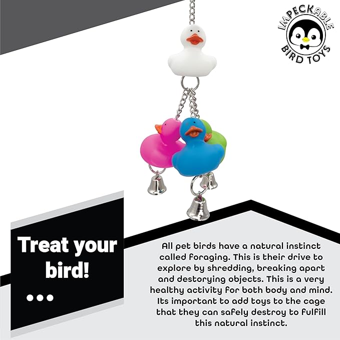 922 Rainbow Duck Ringer Toy with Rubber Ducks, Chains and Bells – Handcrafted Great for Budgies, Parrotlets, Conures and Other Small to Medium Birds
