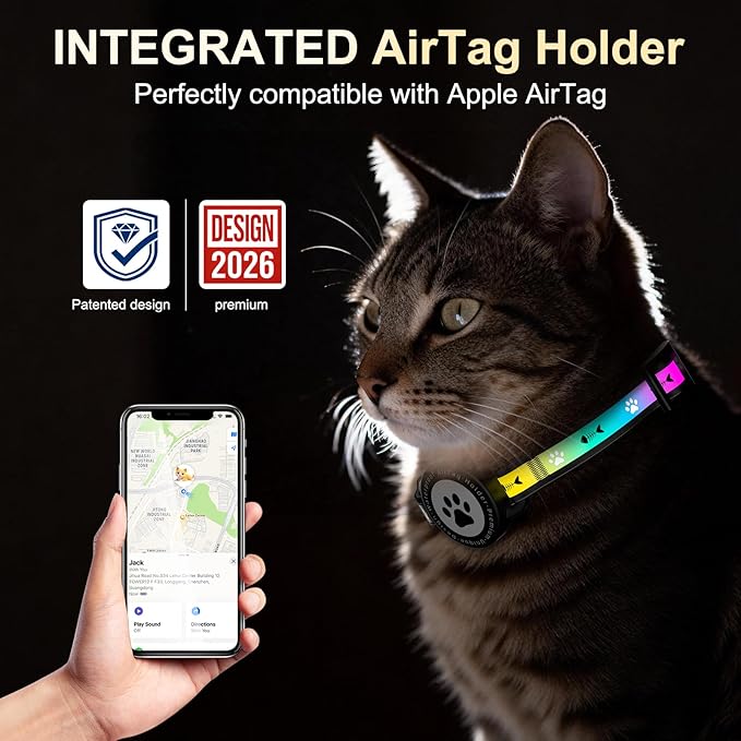 Airtag Cat Collar Breakaway, Reflective Cat Collar with AirTag Holder and Bell, Compatible with Apple Air Tag, Comfortable Padding, Adjustable, Durable (Purple, XS)