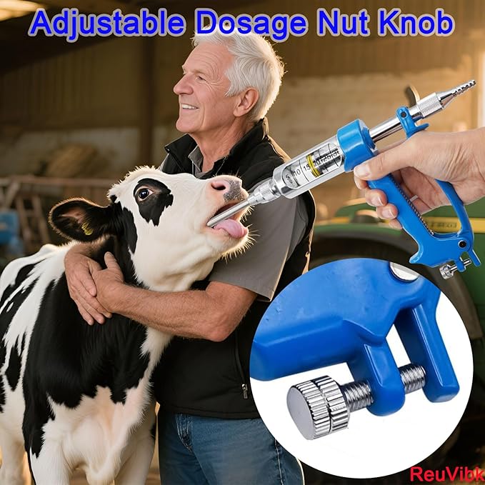 30ML Adjustable Veterinary Metal Feeding Gun, Continuous Drench Gun Continuous Dosing Device Veterinary Medicine Dispenser Husbandry Autonomous Feeding Tool, for Pig Cow, Sheep, Horse