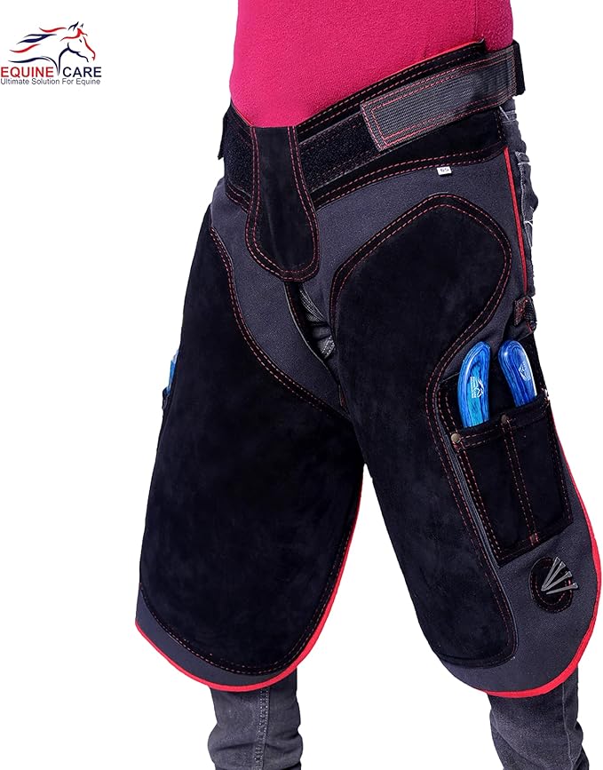 Equine Care Farrier Apron Chaps – Cowhide Leather & 500 GSM Canvas, EVA Padded Air-Mesh, Dual Magnetic, Adjustable Waist, Ergonomic Apron for Farriers, Blacksmiths & Hoof Trimming (23 inches (59 cm))