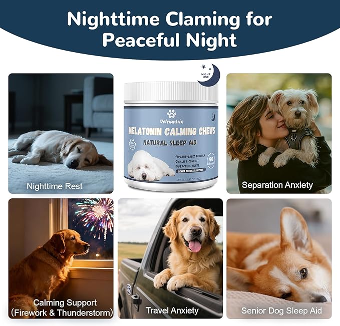 Melatonin for Dogs, Calming Chews for Dogs for Sleep Aid, Fireworks, Storms, Thunder, Barking, Separation, Dog Calming Chews with Valerian Root & L-Theanine, 200 Count