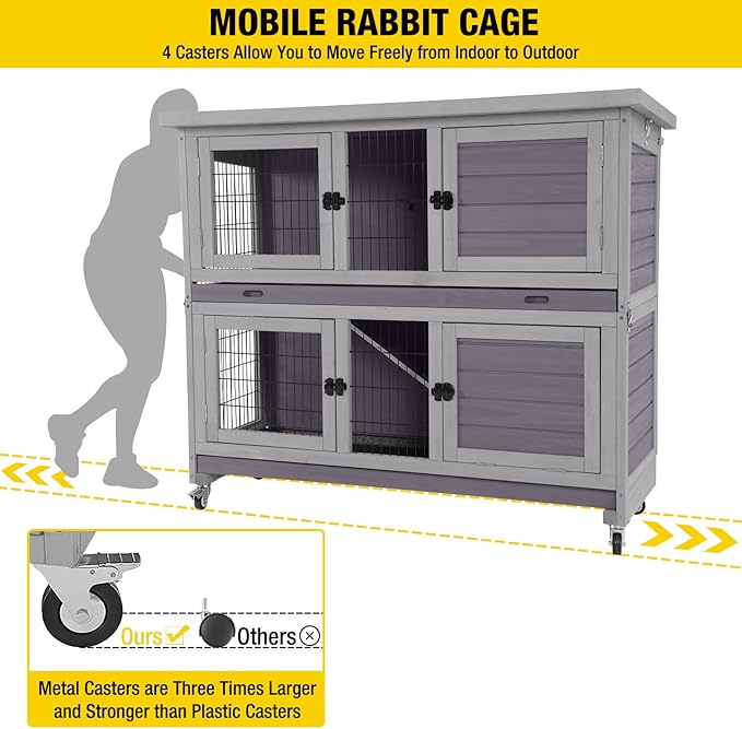 Aivituvin Rabbit Hutch Indoor Folding Bunny Cage on Wheels Outdoor Movable Guinea Pig Houses with No Leakage Pull Out Tray