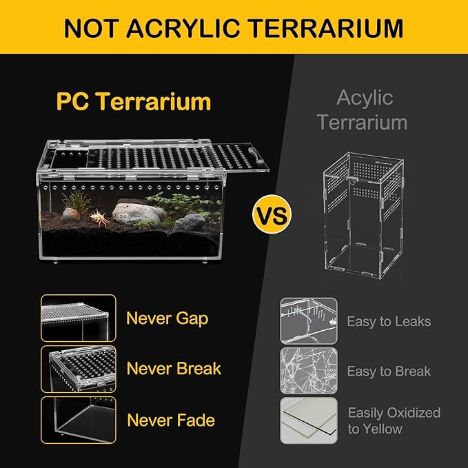 Reptile PC Terrarium,Spider Tank Starter Kit, Leopard Gecko Container,Tarantula Cage, Hermit Crab Habitat,Lizard Enclosure,Insect Housing,Jumping Spider Enclosure,Small Bearded Dragon Vivarium