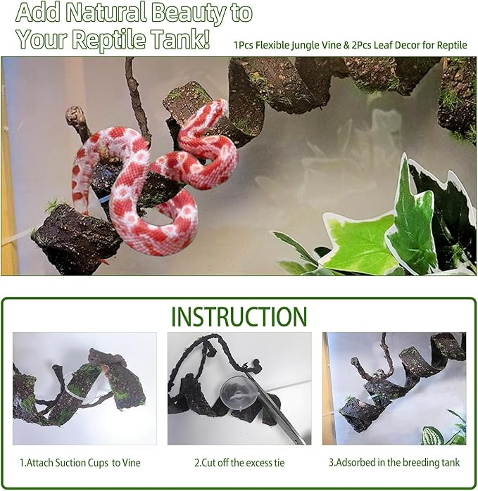 BNOSDM Reptile Jungle Vines with Leaves,Flexible Reptile Climbing Vines Branch,Chameleon Bendable Plants Tank Accessories,Pet Habitat Decor for Bearded Dragon,Snakes,Geckos,Lizards