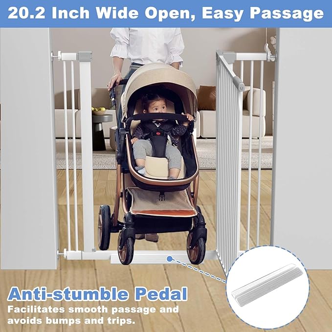 72.2"-76.7" Extra Wide Baby Gate, 40.5" Tall Dog Gate Indoor,Walk Through Pet Gates for Doorways Kitchen No Drilling Auto Close Pressure Mounted Safety Child Toddler Gate, White