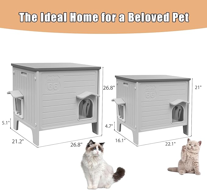 Cat House for Outdoor with Insulated Liner Weatherproof Cat Shelter, Plastic Cat House Easy to Assemble Cable for 1-4 Cats (Winter-Ready)