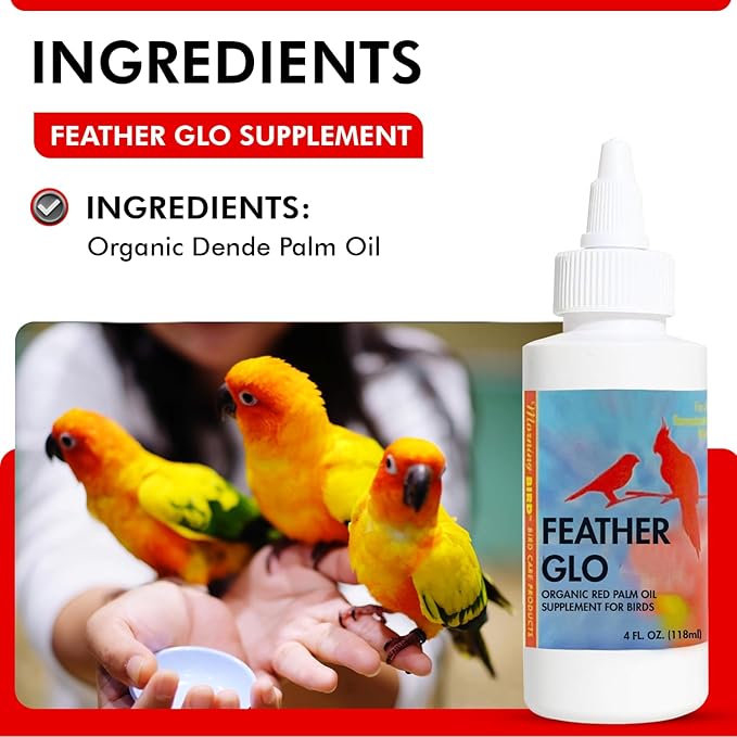 Morning Bird Feather Glo 4 Oz – Palm Oil Supplement for Birds – Supports Pet Skin Treatment Spray, Feather Shine & Immune Health – Vitamin, Mineral & Energy Support for All Bird Types