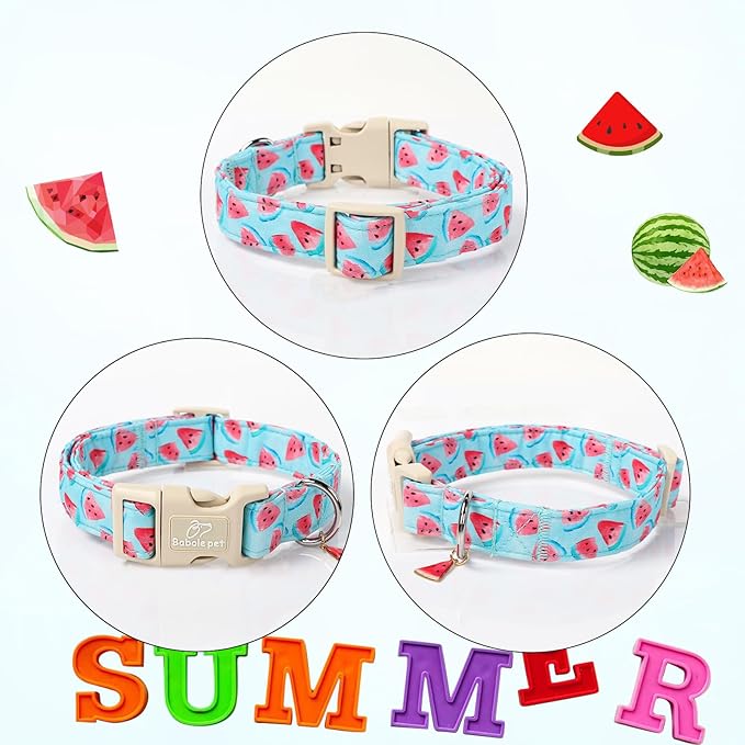 Adjustable Summer Dog Collar, Cute Watermelon Dog Collars for Large Dogs, Lightweight Quick-Release Buckle Collar for Boy&Girl Dogs L