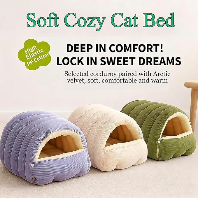 Expectation Cat Bed, Removable and Washable Winter Closed-Off Cat Bed, Soft Fluffy Warm Autumn/Winter Cats House, Washable Non-Slip Pet Sleeping Bag for Indoor Cats Small Dogs (G,Large)