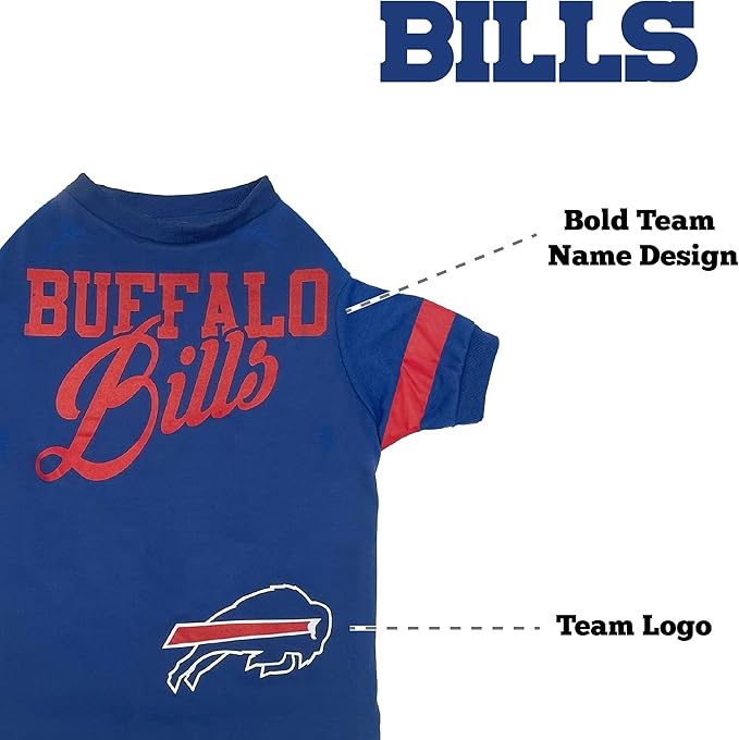 Pets First NFL Buffalo Bills T-Shirt for Dogs & Cats, Large. Football Dog Shirt for NFL Team Fans. New & Updated Fashionable Stripe Design, Durable & Cute Sports PET TEE Shirt Outfit (BUF-4146-LG)