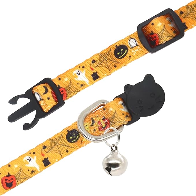 Halloween Cat Collar, 2 Pack, Breakaway Cute Cat Collar with Bells, Halloween Purple