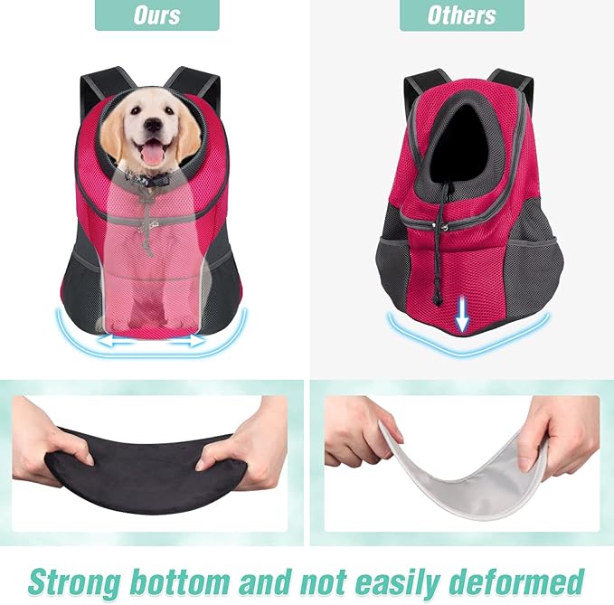 YUDODO Dog Front Carrier Backpack, Adjustable Breathable Pet Carrier for Small Dogs, Ventilated Puppy Back Pack with Safety Belt, Lightweight Doggy Backpack for Hiking Outdoor (Rose, M: 4.5-8 lbs)