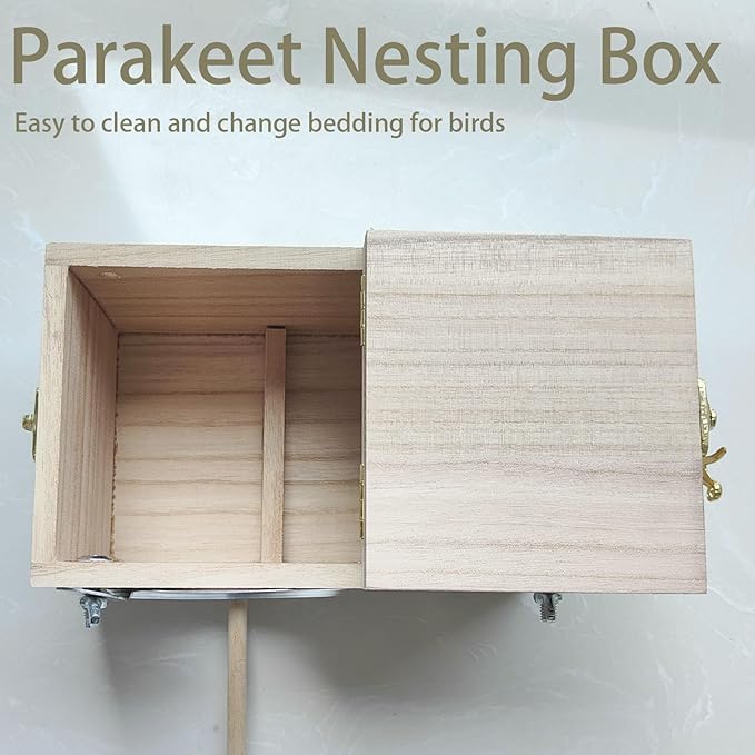 Parakeet Nesting Box, 7.87 X 4.72 X 4.72 inch Bird Nest Breeding Box with Perch Parrot Mating Box Wood Bird House Aviary for cage (S Horizontal Wood)