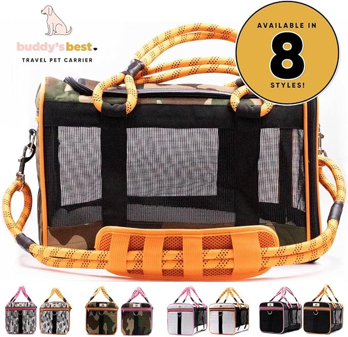 Buddy's Best Airline Approved Pet Carrier – White & Pink Heavy Duty, Fits Under Seat, TSA Compliant, Ventilated Mesh Design w/Waterproof Base & Reflective Safety Strips