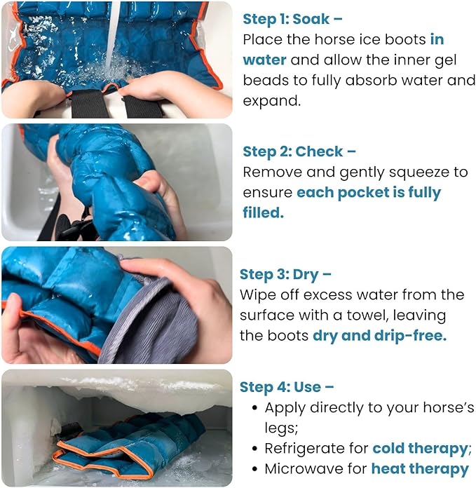 Reusable Gel Horse Ice Boots – 2 Pack Cold Therapy Gel Wraps with Adjustable Straps for Horses’ Leg, Ankle, and Knee, Reusable Cooling Boots for Equine Care & Equestrian Use