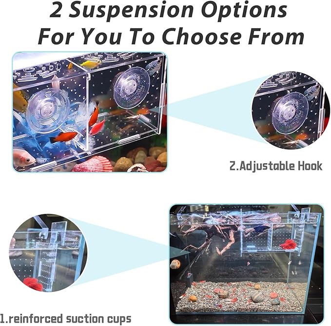PINVNBY Acrylic Fish Breeding Box,Transparent Fish Isolation Box Acrylic Hatchery Incubator Tank with Suction Cups for Baby Fishes Shrimp Betta and Guppy（5.9" x 5.9" x 5.9"）