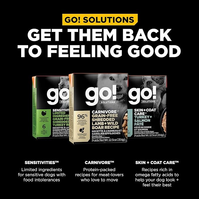 Go! Solutions Carnivore, Grain-Free, Protein Rich Wet Dog Food, Shredded Lamb and Wild Boar, 12.5 oz