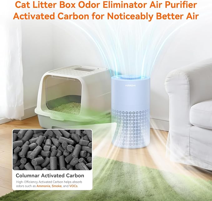 AIRROMI Air Purifier for Bedroom with HEPA 3-in-1 Filter, Pet Air Purifier for Home Cat Pee Smell, Covers Upto 990 Ft², Quiet 360° intake Air Cleaner for pet hair,allergies,Dust,Smoke A2001 Blue