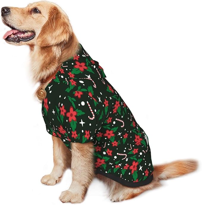 Black Candy Cane Hoodie,Christmas Cosplay Dog Clothes with Pocket and Hat Winter Clothes Sweaters Xx-Large