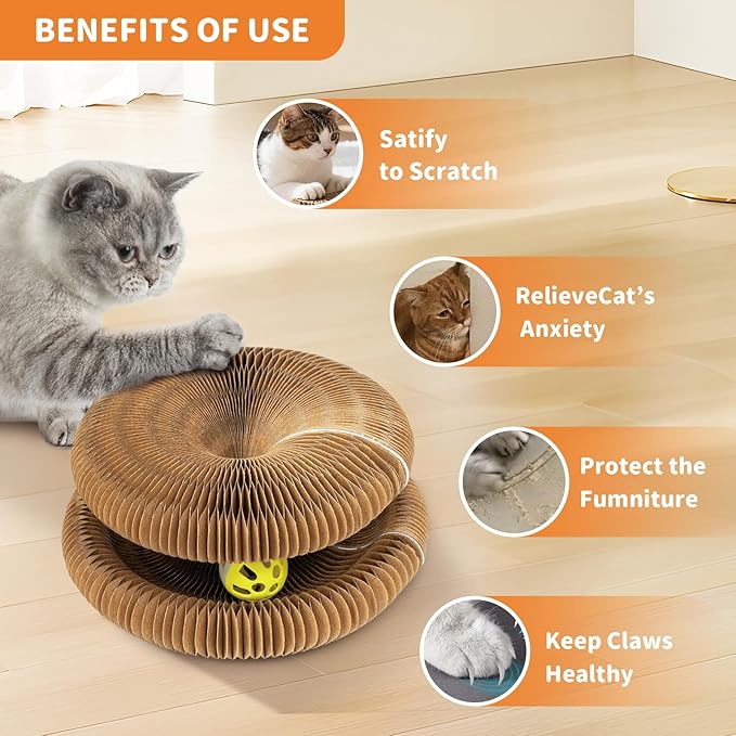 Collapsible Cats Cardboard Scratcher Interactive Pet Toys for Indoor Cats with Ring Ball Magnetic Kitten for Chase Scratch Paw