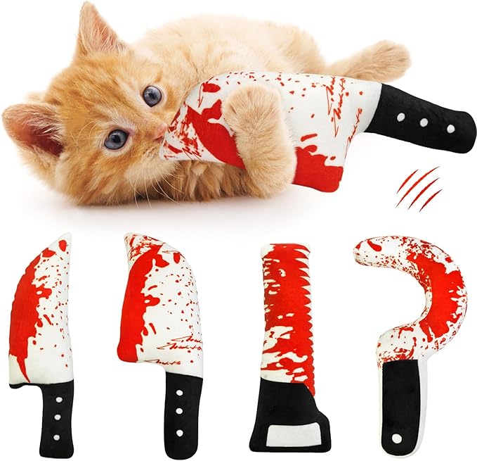Idepet Cat Toys Catnip Crinkly Sound Toy Toys Christmas Kitten Bite Teething Chew Toys for Indoor All Breeds Cats Exercise (Horror Knife-Shaped Cat Toys)