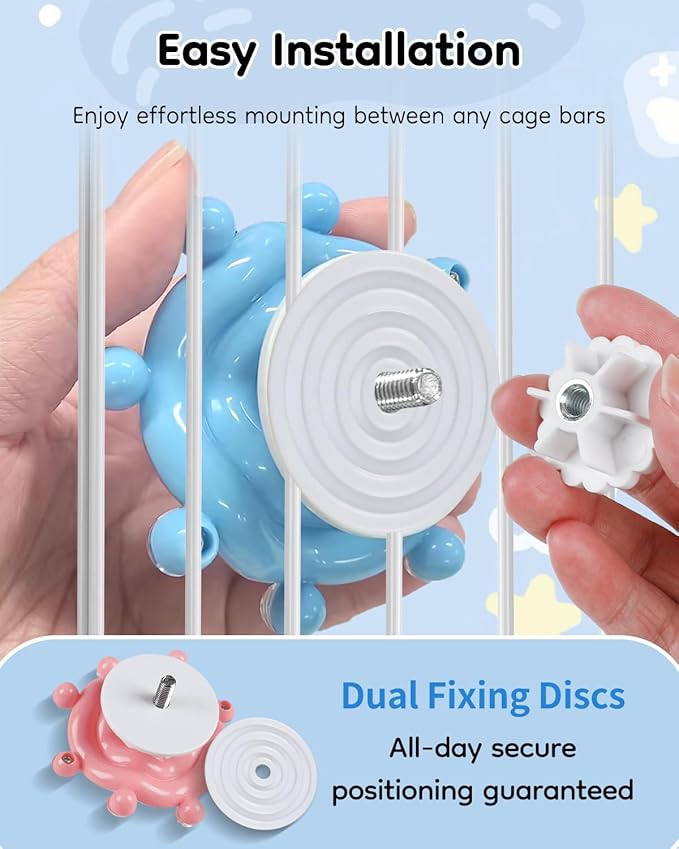 Pawfly 2 Pcs Bird Toys for Parakeets, Spinning Wheel Chew Toys, Interactive Spinner Rattle Parrot Toys, Cockatiel Toys, Bird Cage Accessories for Entertainment Chewing Exercise, Blue & Pink