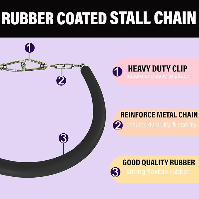 Stall Chain for Horses – 51 Inch Horse Stall Guard with Heavy-Duty Clips, Rubber Coated Stall Guard for Horse Stalls and Trailers (Black)