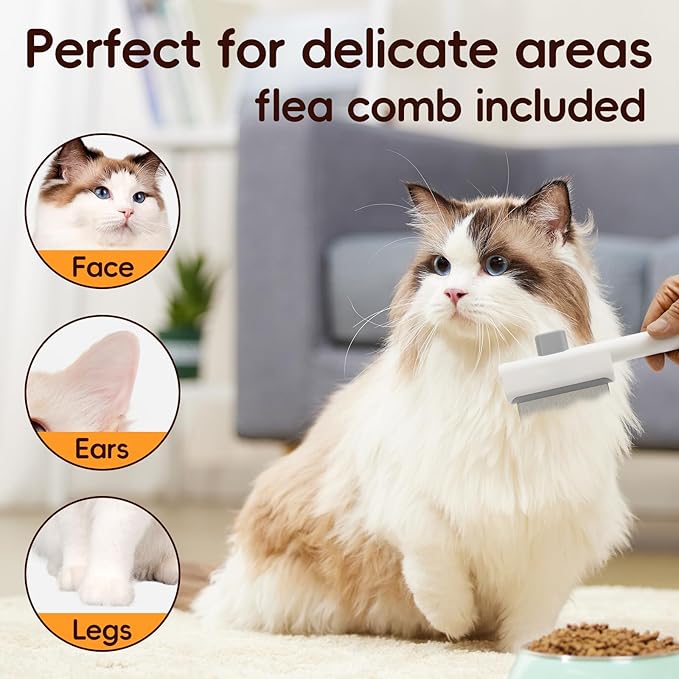 Deshedding Brush with Metal Comb for Detangling and Dematting Long, Flea Comb Cat Combs with Long & Short Stainless Steel Teeth, Matted Fur on Cats and Dogs (3 Pack)