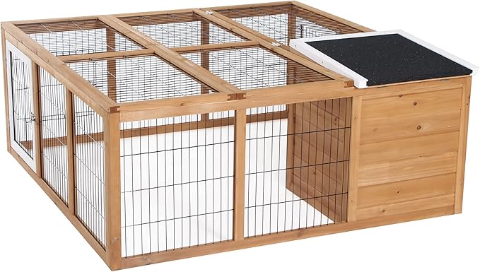 PawHut Rabbit Hutch Bunny Cage with Openable Main House, Indoor Outdoor Waterproof Rabbit House, Guinea Pig Cage for Small Animals with Three Ventilation Doors, Natural
