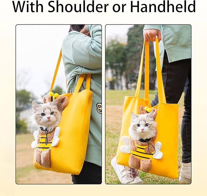 Pet Canvas Shoulder Carrying Bag, Cute Dinosaur Shaped Cat Carrier, S Size Portable Kitten & Puppy Tote, Cozy Carriers for Small Dogs, Cats, and Pets, Handbag for Outdoor, Shopping, and Camping