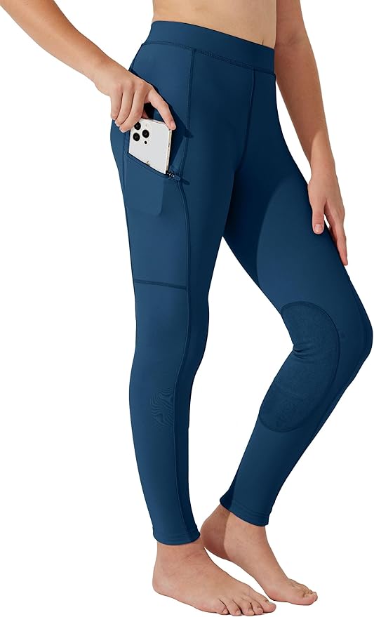 Willit Girls Horse Riding Pants Tights Kids Equestrian Breeches Knee-Patch Youth Schooling Tights Zipper Pockets