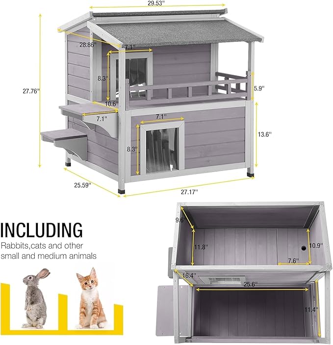 Aivituvin Cat House Indoor 2 Story Feral Cat Shelter for Winter Outdoor Large Size Cat Enclosure for Multiple Cats