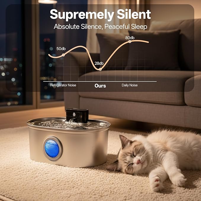 Cat Water Fountain Stainless Steel, 3.5L/118oz Large Capacity Automatic Cat Water Dispenser with Filter, Cordless, Ultra Quiet Pet Water Fountain