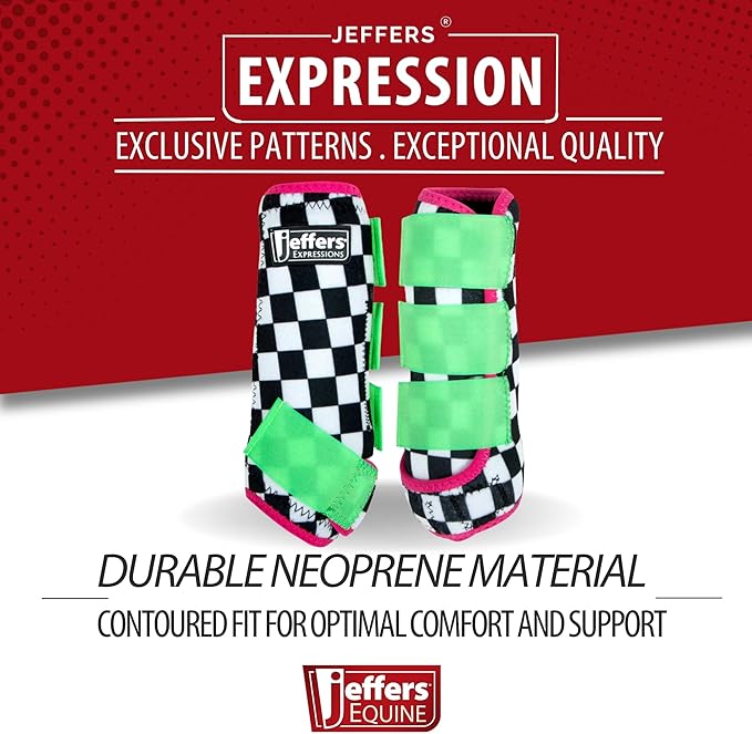 Jeffers Expression Protective Horse Boots 1 Pair, Skater Cowgirl - Safe Neoprene Leg Guards, Comfortable Fit, Durable Strap Closures, Front & Hind Support, Accessories for Travel & Riding - Medium