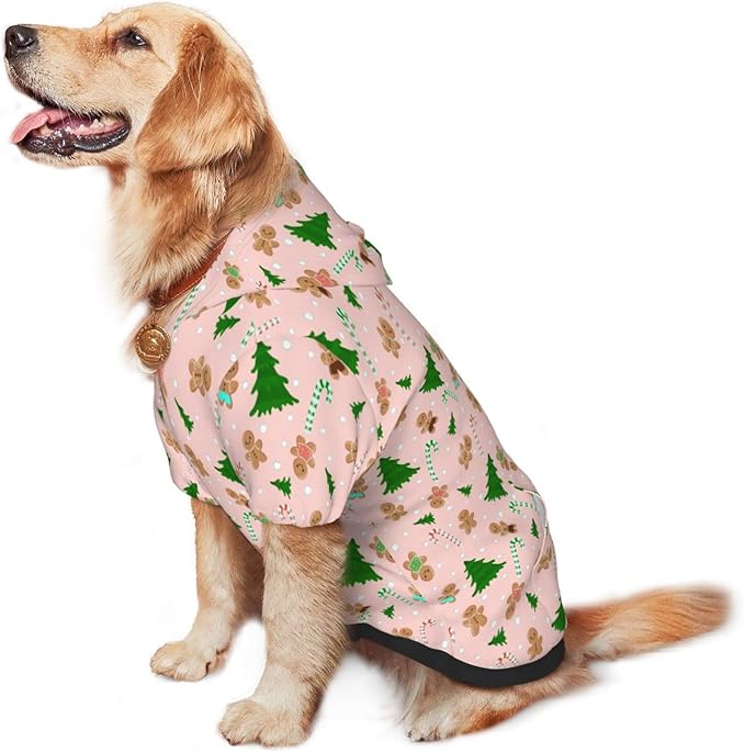 Christmas Gingerbread Men Hoodie,Christmas Cosplay Dog Clothes with Pocket and Hat Winter Clothes Sweaters X-Small