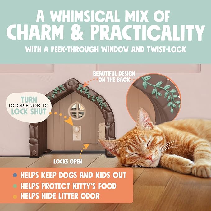 Fairy® Door Interior Pet Door - Large Cat Door for Cats Up to 20 lbs, Durable & Versatile Indoor Kitty Door for Solid or Hollow Core, Stylish Cat Hole, Comfortable, Easy Install, with Tight Lock