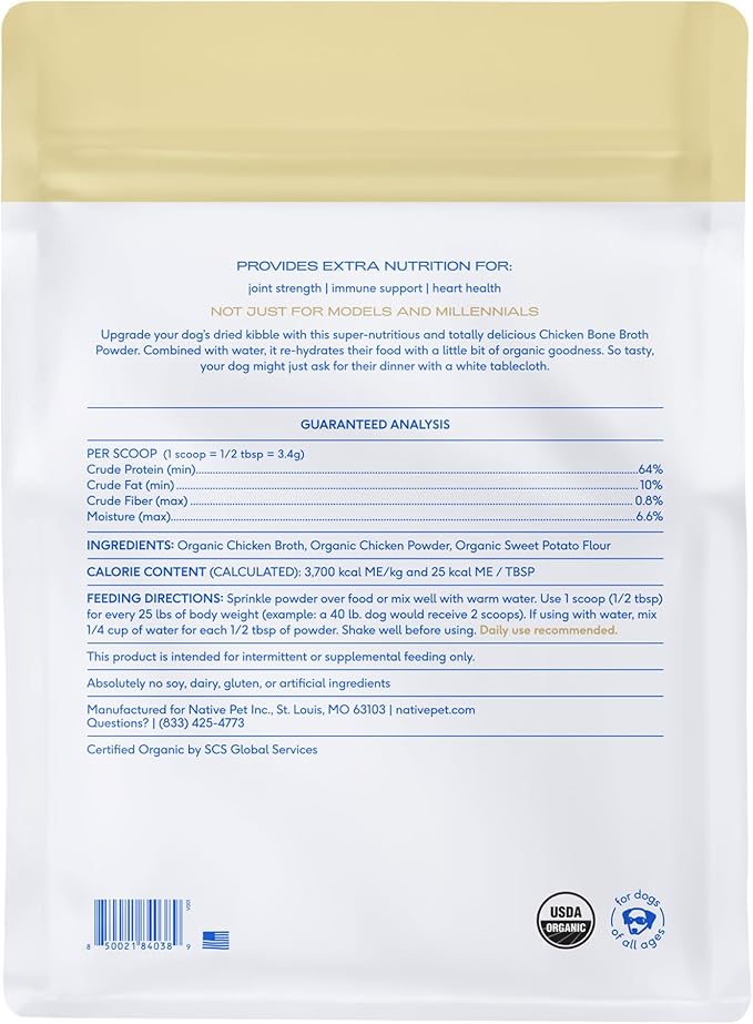Native Pet Bone Broth Big Pack Bundle - Chicken (23 Oz.) & Beef (19 oz.) Flavored Dog Food Topper for Picky Eater - Dog Gravy & Bone Broth Powder