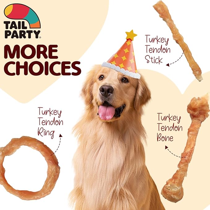 TailParty Turkey Tendons for Dogs, 4.23 oz, Small Dog Training Treats, Natural Long-Lasting Chew Snacks, High-Protein Beef Tendons, Healthy Hypoallergenic Puppy Bone