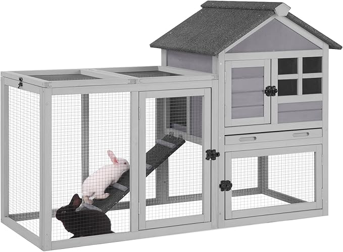 GUTINNEEN 51.6" L Chicken coop Outdoor Rabbit Hutch Indoor Bunny Cage Expandable Duck House(Grey)
