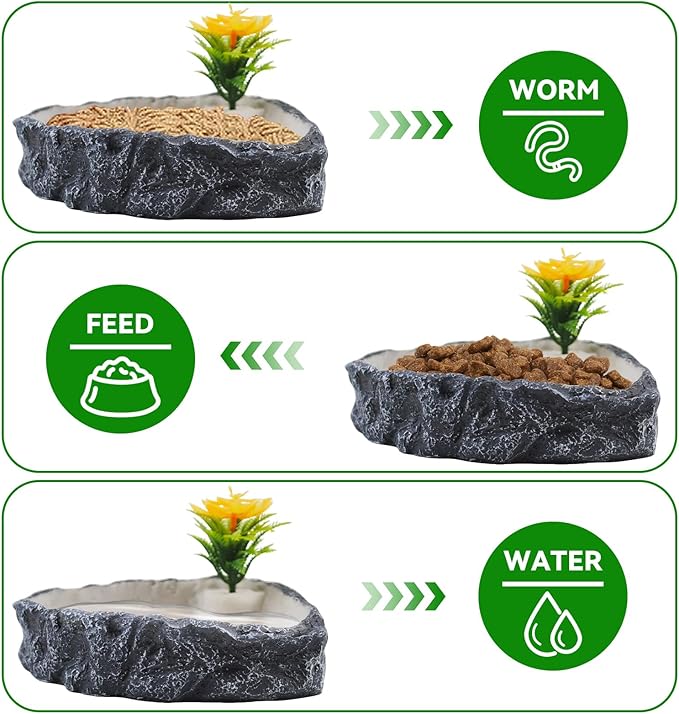 Reptile Corner Food Bowl Water Dish,Snake Feed Dish with Artificial Plant Reptile Water Bowl Terrariums for Bearded Dragon Tortoise Chameleon Hermit Crabs Turtle Leopard Gecko Frog