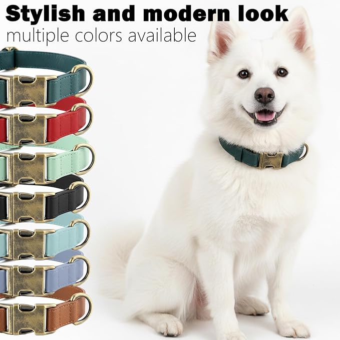 Silicone Dog Collar and Leash Set, Waterproof & Odor-Proof Puppy Collar for Small Dogs, Soft Flexible Leather-Look Dog Collars, Durable Thick Adjustable Pet Collar (Red, Large (14.5-24" Neck))