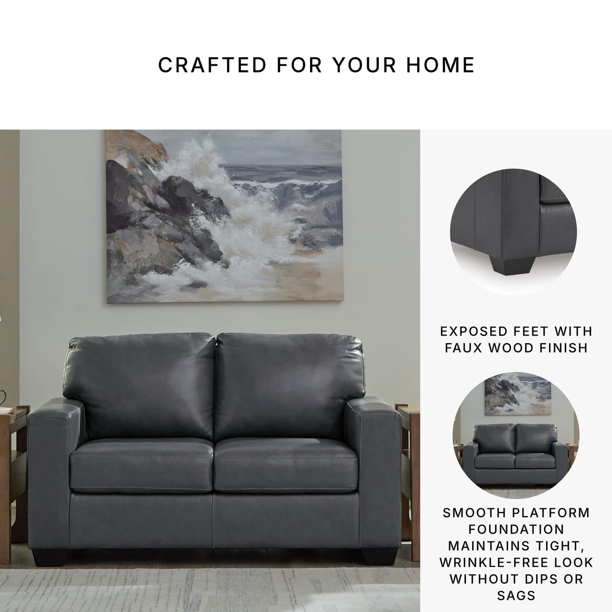 Blue Small Leather Loveseat with Faux Leather