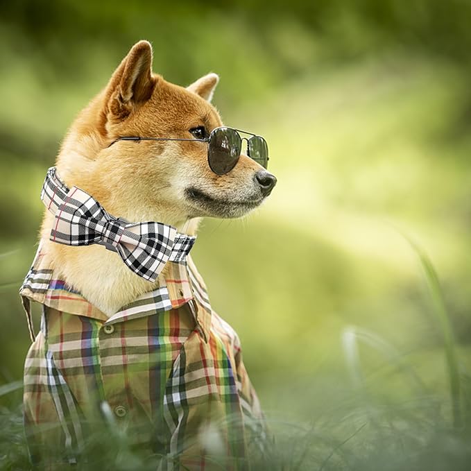 Dog Collar, Bow Dog Collar Plaid Pet Collar Dog Cute Pet Bow Soft Girl or Boy Dog Collars with Metal Buckle Adjustable Collar for Small Puppy