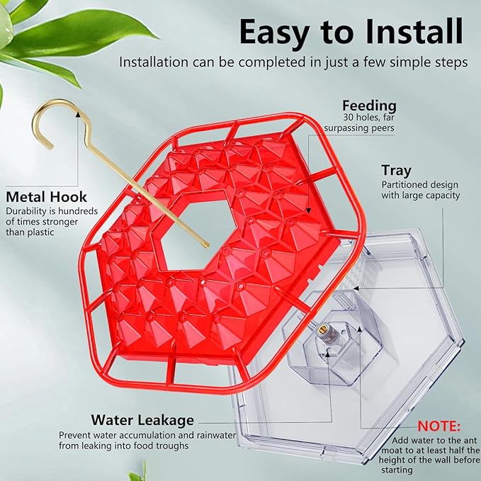 Hummingbird Feeders for Outdoors,Hanging Ant and Bee Proof,30 Feeding Ports Shirem Hummingbird Feeder,Built-in Ant Moat,Easy to Fill and Clean,14 Ounces (2 Pack)