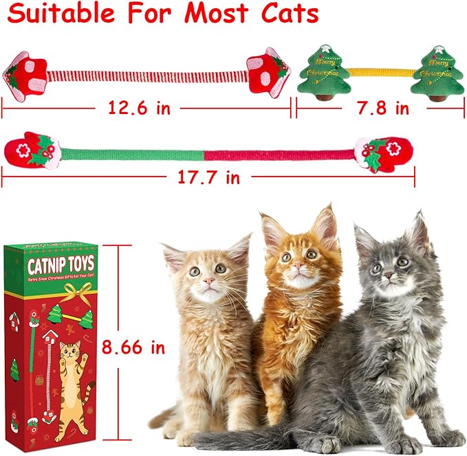 Retro Shaw Christmas Catnip Toys, Kitty Xmas Bundle Cat Toys Chew Ropes 3PCS, Catnip Kitten Toys for Indoor Cats Kitty, Safe Kitten Teething Chew Toy Cat Nip Kicker String