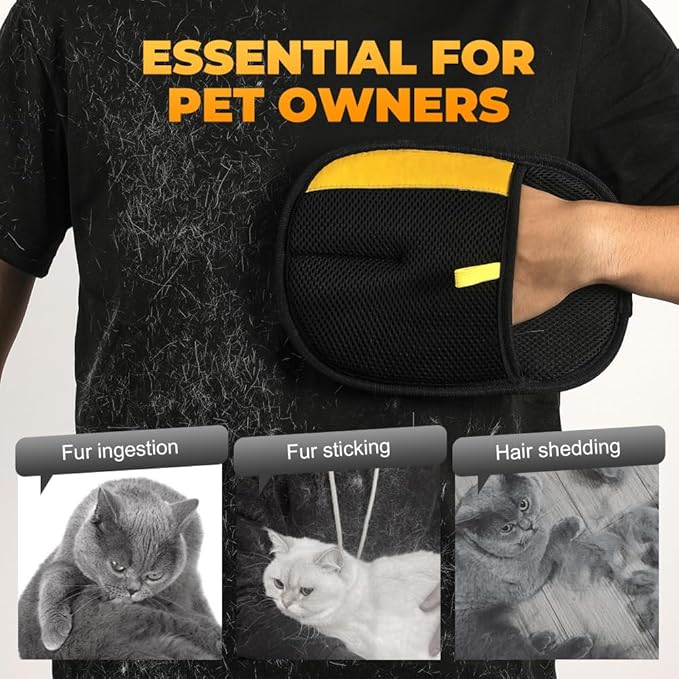 Pet Hair Remover Gloves, 2025 Upgraded Pet Grooming Gloves Hair Remover Electrostatic, Premium Efficient Hands on for Dogs, Cats & Horses (2PCS)