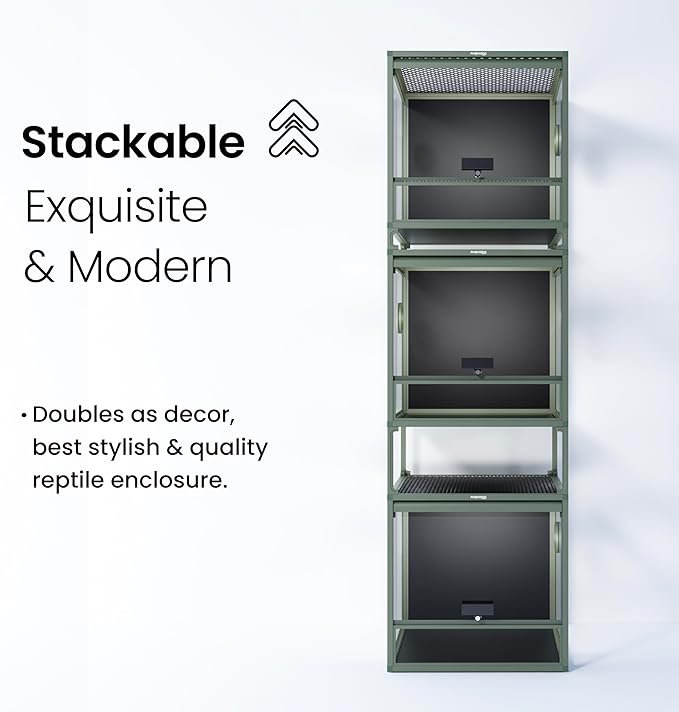 MagicCube 18'' x 18'' x 18'' Reptile Terrarium with Lock, 24 Gallon Reptile Tank with Flip-Up Tempered Glass Door, Top Screen Ventilation for Leopard Gecko, Lizards