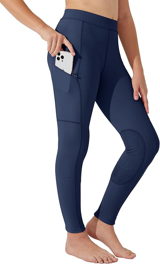 Willit Girls Horse Riding Pants Tights Kids Equestrian Breeches Knee-Patch Youth Schooling Tights Zipper Pockets