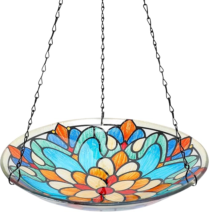 MUMTOP Hanging Bird Bath-Bird Baths for Outdoors - 12 Inch Glass Bird Water Bowl Bird Feeders for Outside, Garden, Lawn Yard Decor